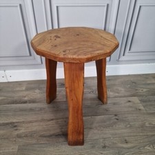 Vintage Solid Wooden Small Rustic Brutalist Table Pub Milking Foot Stool MCM