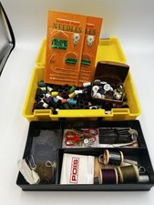 Vintage Yellow Plastic Sewing Box With Many Various Vintage Threads And Needles