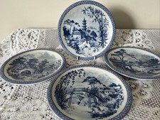 4 Japanese Blue And White Plates - The Four Seasons.  Diameter 7.5"