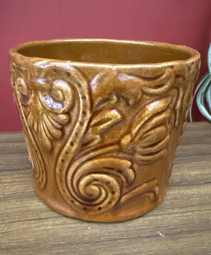 Vintage brown jardiniere plant - vintage,