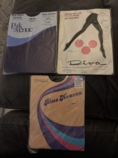 3 Pairs Vintage Tights Diva,Park Avenue,Blue Heaven USA Brands Black Panty Hose