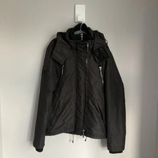 Superdry Mountain Jacket Mens Large Black Hooded High Neck Windcheater