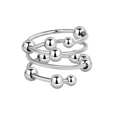 Fidget Ring 3 Twist Anxiety Relief Worry 10 Beads Adjustable Open Ring In Steel