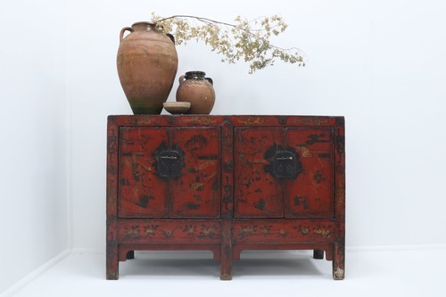 Red lacquer chinese sideboard - lacquer,