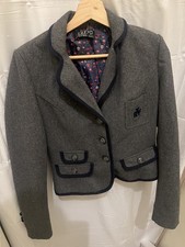Zara (TRF Collection) tailored buttoned jacket, grey with blue piping, medium.