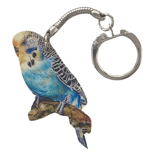 Blue budgerigar keyring - budgerigar,