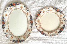 Vintage 'Hawksley Opaque China' Platter and Dinner Plate, Hand Painted Antique.