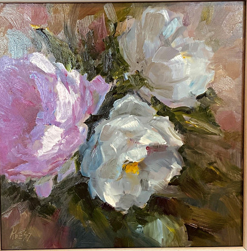 Framed floral painting by - framed, painting,
