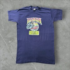 Vintage 1970s Honda Motorcycle & Car Iron-On Tee Blue Large