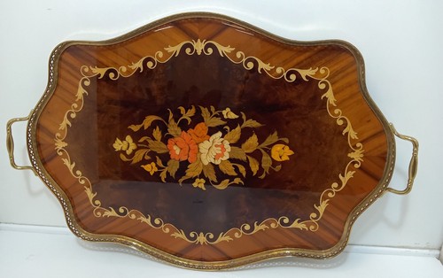 Italian marquetry floral tray - italian,