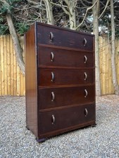 Vintage dark wood 5 drawer tall boy chest of drawers art deco hallway bedroom