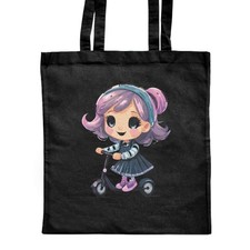 'Little Girl Riding A Scooter' Classic Black Tote Shopper Bag (ZB00022066)