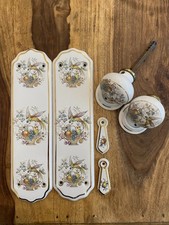 Vintage Ceramic Bird Of Paradise Door Knobs, Finger Plate, and Keyhole Covers