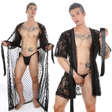 Men Lace Robe Gown Bathrobe