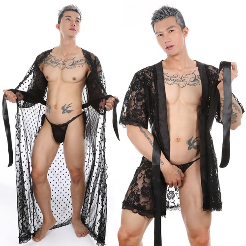 Men lace robe gown - robe, bathrobe