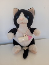 B&M Cute Black and White Newborn Kitten Cat with feeding bottle Soft Plush Toy