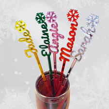 Personalised Xmas Drink Stirrers  Xmas Snowflake Drinks Stirrers Swizzle Sticks