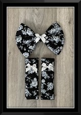 PRAM PUSHCHAIR HARNESS STRAP COVERS PADDED  BOW Vintage floral new grey black