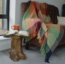 Extra Large Check Throw, Herringbone, Multicoloured Blanket 100% Cotton