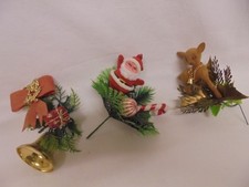 VINTAGE RED FLOCK SANTA REINDEER PLASTIC SPUN SILK CHRISTMAS DECORATION 60S 70S