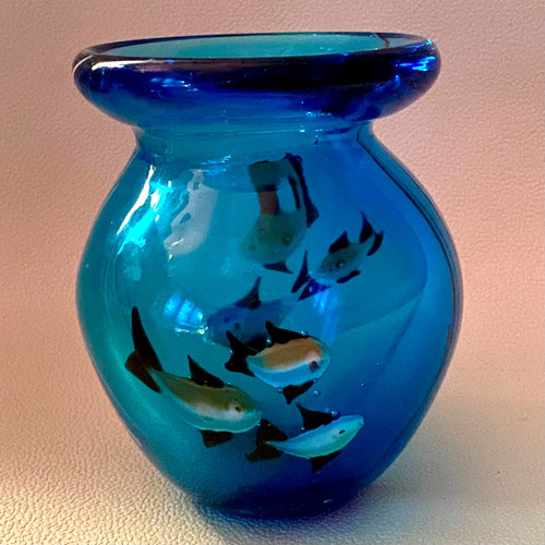Art glass vase blue - glass, bowl