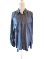 Fenn Wright & Manson Blue Color 100% Silk Blouse Large Vintage Natural Lagenlook