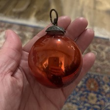 Antique Dark Red Mirror Glass Witch Ball Kugel 5.5cm Brass Crown & Hoop