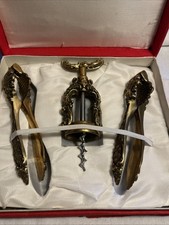 Vintage Ornate Brass Barware Gift Set Corkscrew Nutcrackers in Box Rococo Style