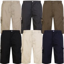 Mens 3/4 Long Length Shorts Elasticated Waist Cargo Combat Three Quarter M-2XL