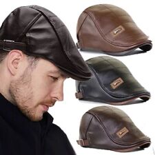 Vintage Men Beret Hat Leather Flat Cap Male Adjustable Gatsby Retro Beret Caps.