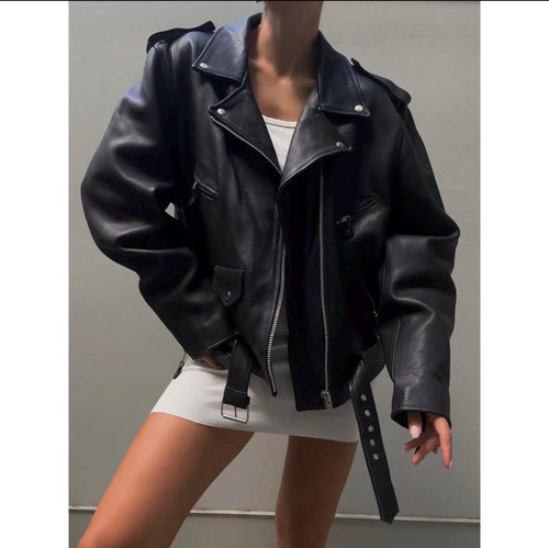 Oversized black leather - black,