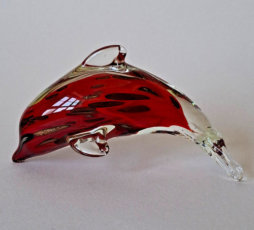 Murano glass dolphin red - dolphin, &