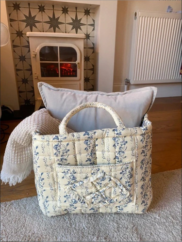 Blue toile storage basket - toile,