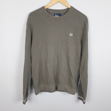 Fred Perry Sweatshirt Mens Medium Khaki Pullover Cotton Casuals Mod