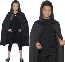 Childs Halloween Fancy Dress Hooded Cape Black Kids Unisex Cloak by Smiffys