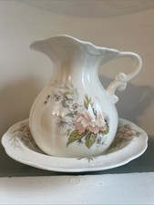 English Bone China Wash Jug and Bowl Set With Floral Design