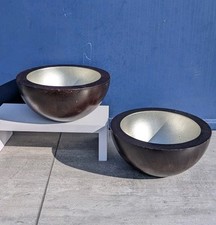 Two Vintage Solid Koa Wood Wooden Bowls Hawaii Silver Painted MCM Retro Hawaiian