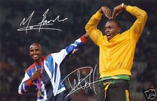 USAIN BOLT & MO FARAH AUTOGRAPH SIGNED PP PHOTO POSTER