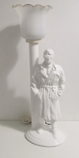 Kitsch Ceramic Lamp Vintage Man Leaning Against Post White Glass Shade Retro