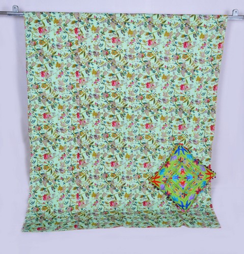 Green bed runner kantha quilt - green,