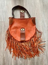 Genuine Mulberry Laurie Grained Leather Fringed Tassel Saddle Bag ~ Burnt Orange