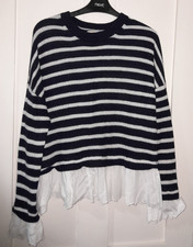 Ladies Boden Navy & White Striped Fluffy Jumper with Frilled Hem & Cuffs Size 10