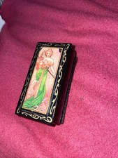 Russian Art Nouveau Deco Alphonse Mucha Lacquer Box Vintage Signed 3" x1.5"