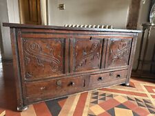 Original Hand CARVED Antique Oak Mule Chest Coffer Circa Early 1700's