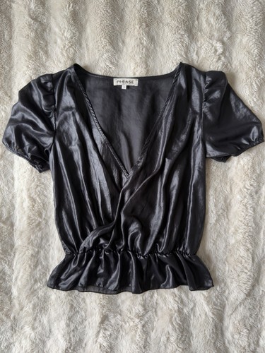 Please black satin look - satin, peplum