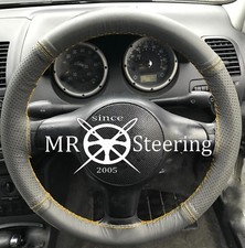 FOR VW LUPO 1998-2005 GREY TWO TONE LEATHER STEERING WHEEL COVER YELLOW STITCH