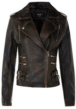 Ladies leather biker jacket - leather,