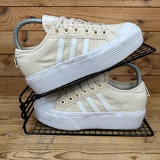 Adidas Trainers Womens UK 4 Nizza Platform Beige White Canvas Originals Shoes