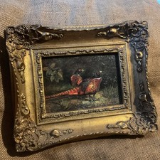 Oil Style Oleograph Pheasant  Landscape In Gilt Frame ,label CARVERS & GUILDERS