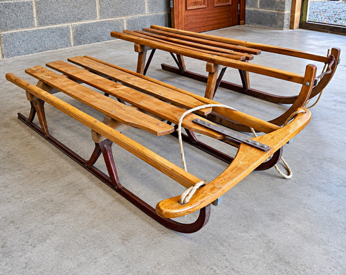 Pair vintage wooden sled - of,